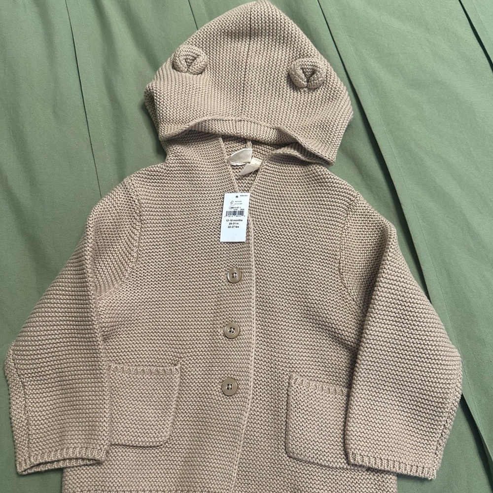 NWT Baby Gap Tan Knit Baby Hooded Jacket